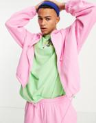 Asos Design Oversized Cropped Zip Up Hoodie In Pink - Part Of A Set
