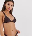 Missguided Buckle Strap Triangle Bikini Top In Brown - Brown