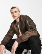 Pull & Bear Bomber Jacket In Brown