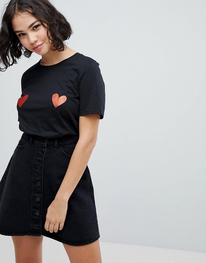 Monki Holidays Heart T-shirt - Black