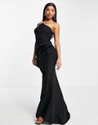 Goddiva Bandeu Maxi Dress With Plait Detail In Black