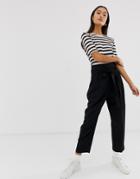 Asos Design Tailored Tie Waist Tapered Ankle Grazer Pants - Black