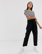 Asos Design Tailored Tie Waist Tapered Ankle Grazer Pants - Black