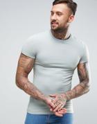 Asos Extreme Muscle T-shirt With Roll Sleeve In Mint - Blue