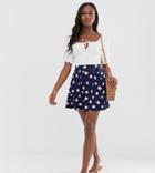Asos Design Tall Mini Skirt With Box Pleats In Navy Daisy Print-multi
