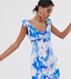 Reclaimed Vintage Inspired Tea Wrap Front Dress In Tie Dye Print - Multi