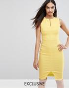 Vesper Structured Pencil Dress With Waisted Seam Detail - Yellow
