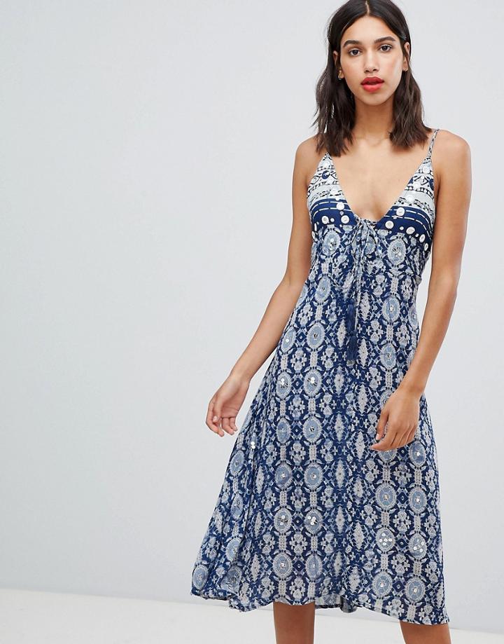 Raga Tile Print Midi Dress - Navy