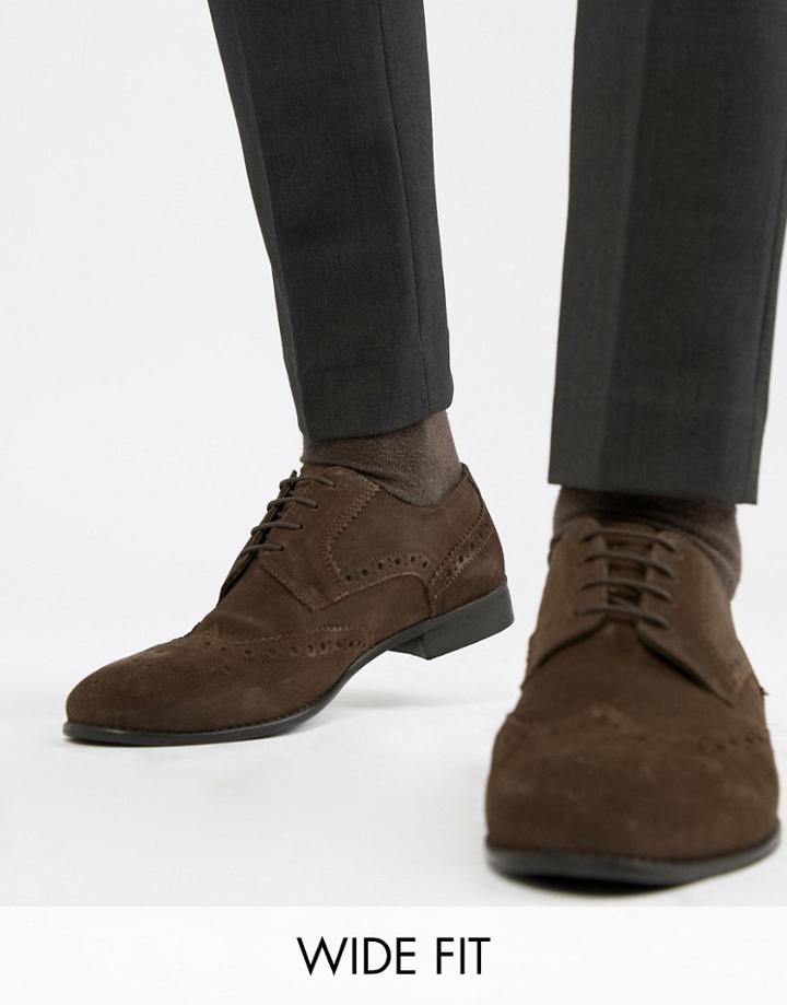 Kg By Kurt Geiger Wide Fit Brogues In Brown Suede - Brown