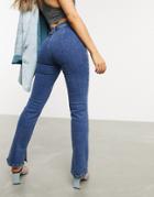 Asos Design High Rise 'y2k' Stretch Flare Jeans In Midwash-blues