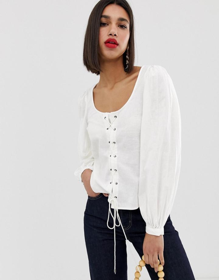 Vero Moda Square Neck Volume Sleeve Blouse - White