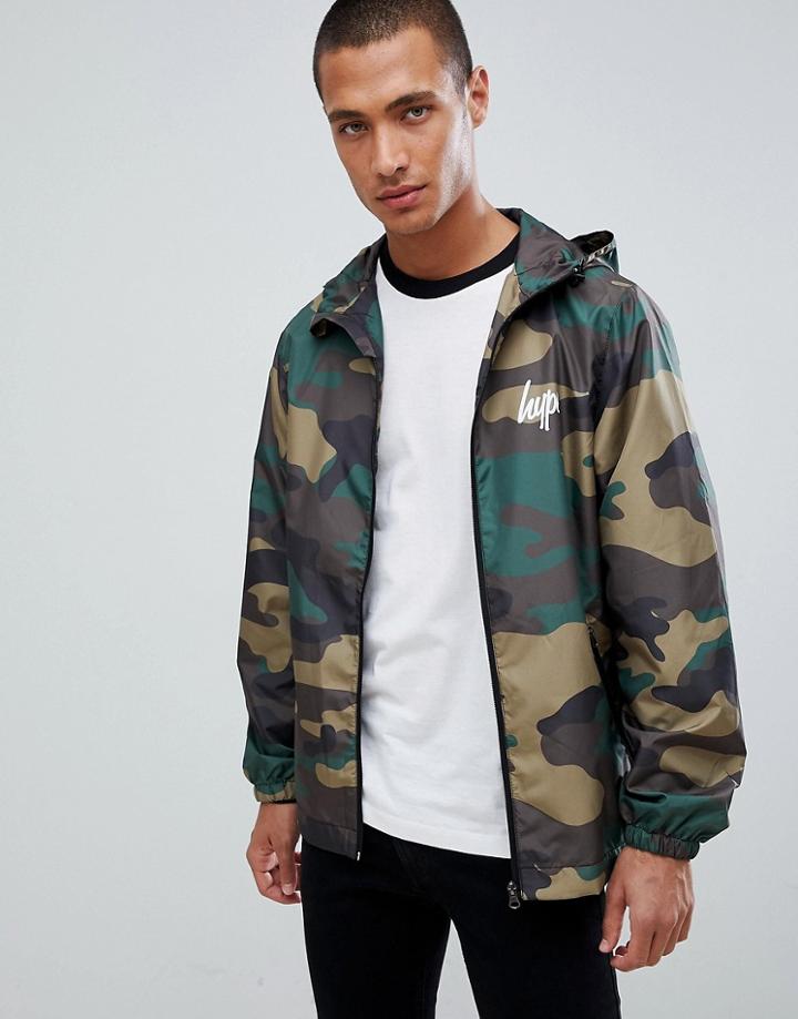 Hype Windbreaker Hooded Jacket In Camo - Green