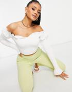 Na-kd X Lisa-marie Schiffner Smocked Front Off Shoulder Top In Off-white