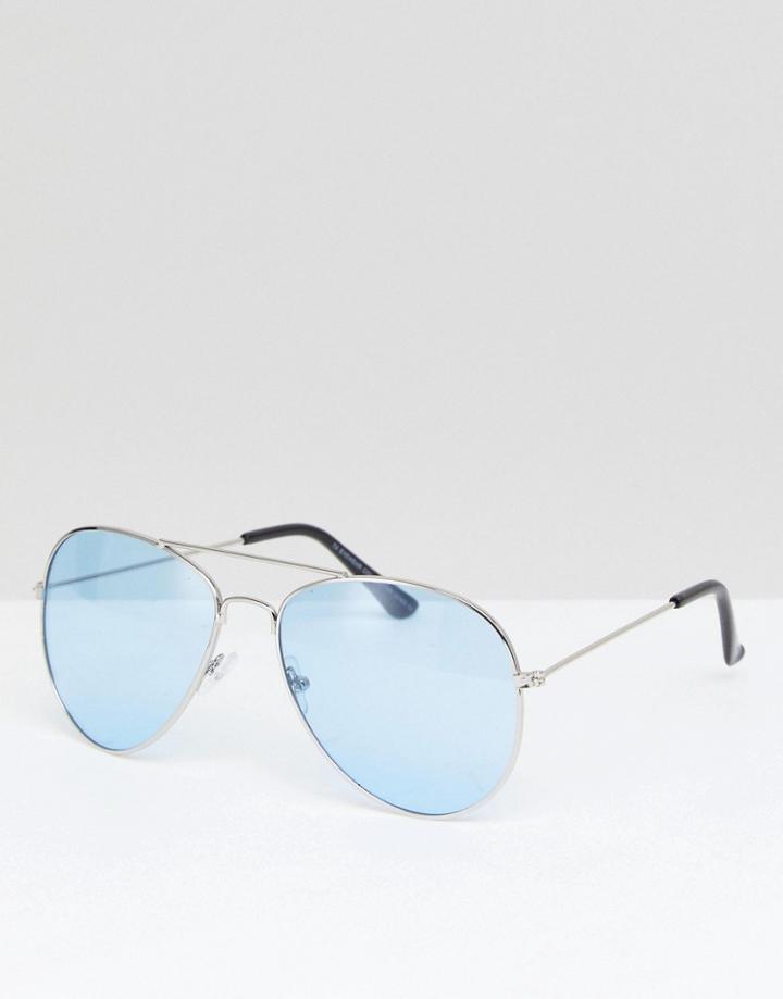 7x Aviator Sunglasses With Colored Lens - Blue