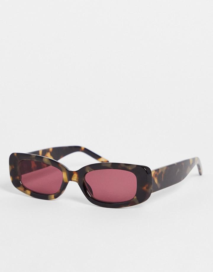 Asos Design Recycled Rectangle Sunglasses With Purple Lens In Brown Tortoiseshell