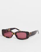 Asos Design Recycled Rectangle Sunglasses With Purple Lens In Brown Tortoiseshell
