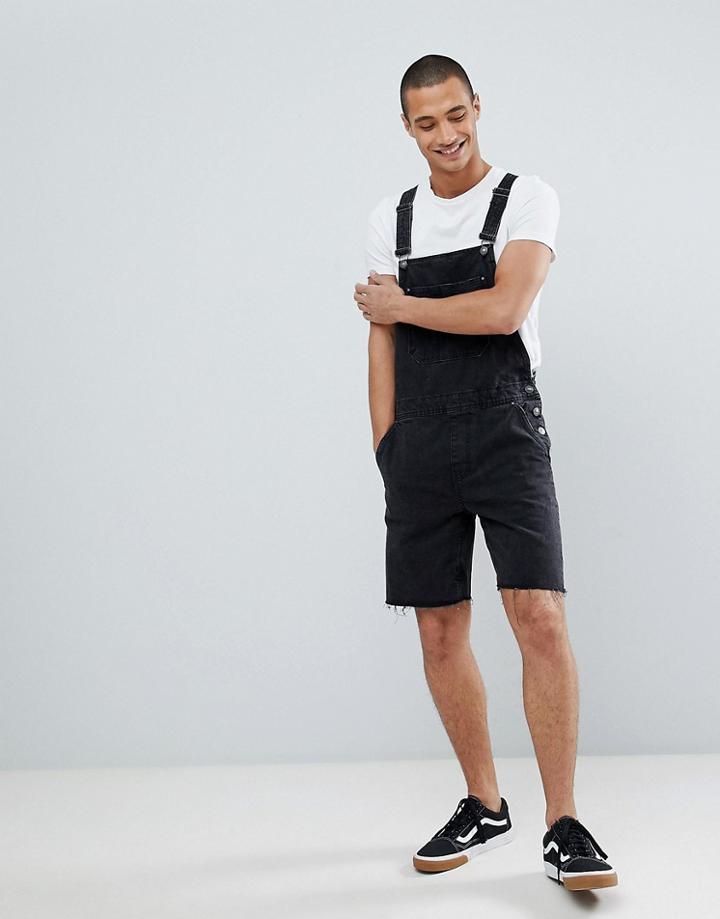 Bershka Overall Shorts In Black - Black