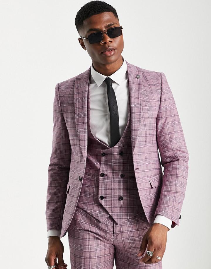 Twisted Tailor Suchet Skinny Fit Suit Jacket In Tonal Purple Check