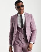 Twisted Tailor Suchet Skinny Fit Suit Jacket In Tonal Purple Check