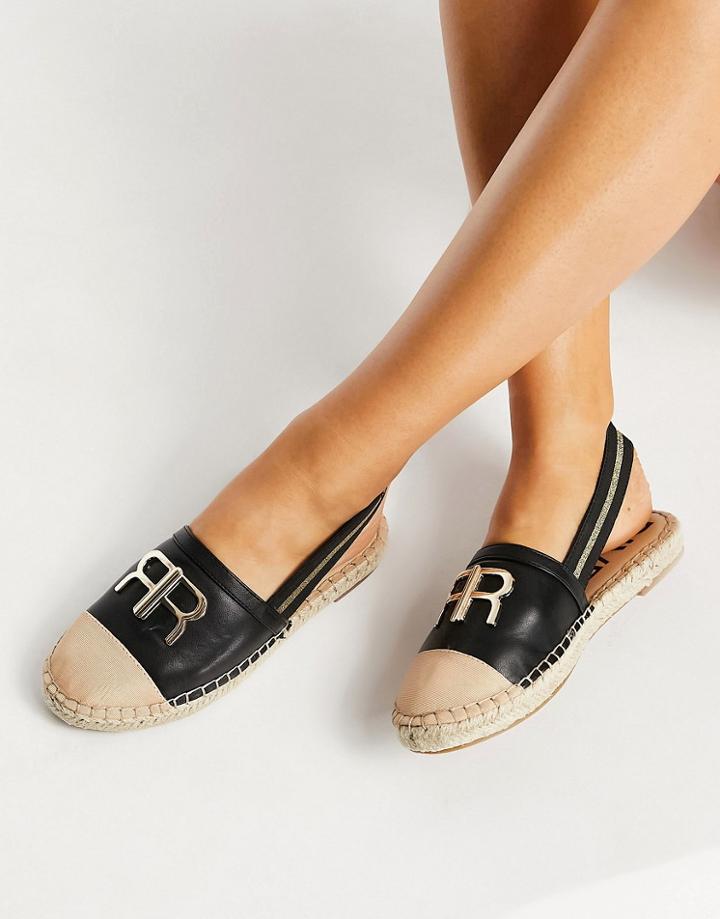 River Island Branded Espadrille Slingback Mules In Black