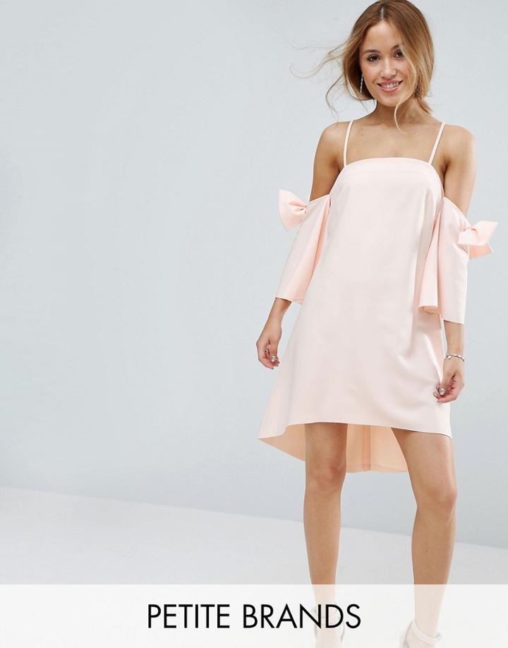 True Decadence Petite Cold Shoulder Mini Dress With Bow Sleeve Detail - Cream