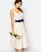 Chi Chi London Round Neck Midi Prom Dress With Box Pleats - Pastel Parchment