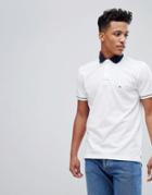 Tommy Hilfiger Contrast Collar Tipped Pique Polo Regular Fit Logo Reverse In White - White