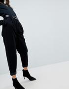 Asos Tapered Jeans With Curved Seams And Belt In Clean Black - Black