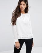 Qed London Lace Up Blouse - Cream