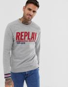 Replay Logo Text Crew Neck Sweat In Gray - Gray