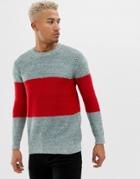 Pull & Bear Color Block Sweater In Gray And Red - Gray
