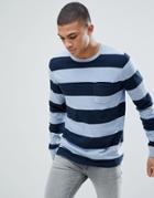 Abercrombie & Fitch Crew Neck Pocket Long Sleeve Top Block Stripe In Blue/navy - Blue