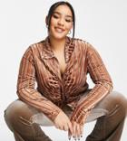 Daisy Street Plus 90s Fitted Shirt In Retro Glitter Stripe-orange