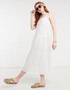 Bardot Cami Strap Broderie Midi Smock Dress In Ivory-white