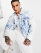 Topman Oversize Fit Denim Jacket In Bleach Spray Wash-blues