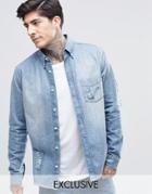 Brooklyn Supply Co Ripped Distressed Mid Wash Shirt - Blue
