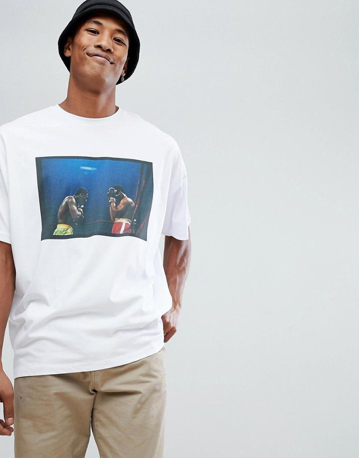 Asos Muhammad Ali Oversized T-shirt With Photographic Print - White