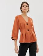Y.a.s Button Through Satin Top - Orange