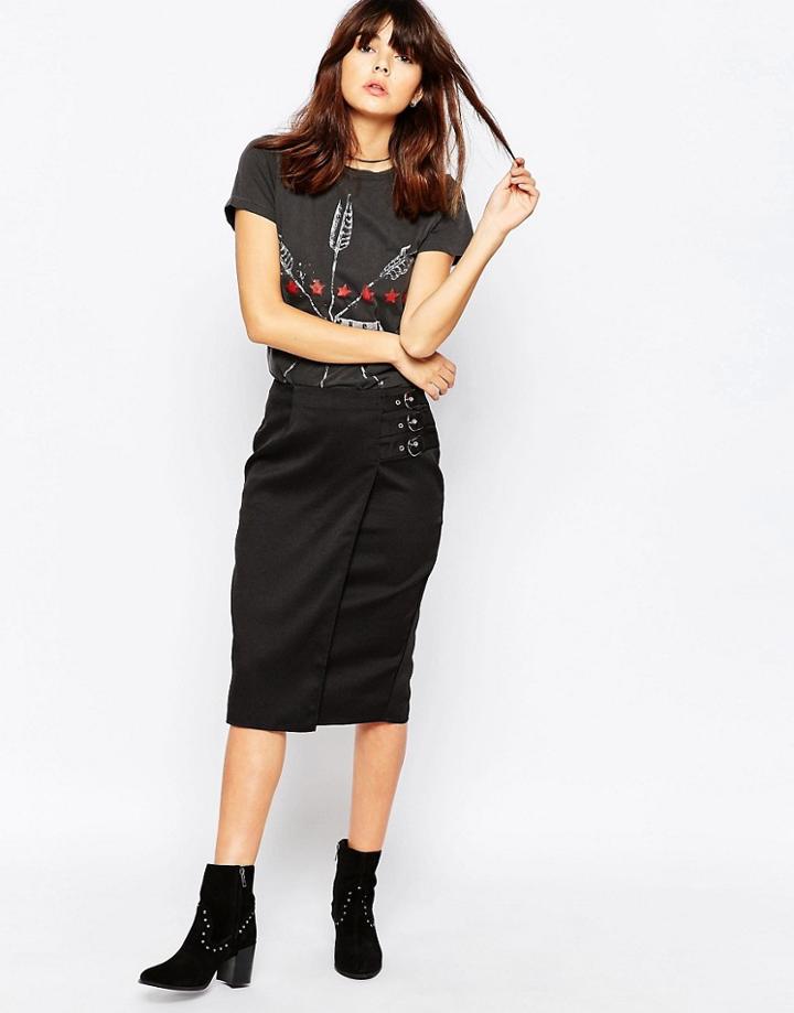Daisy Street Pencil Skirt With Buckle Detail - Black