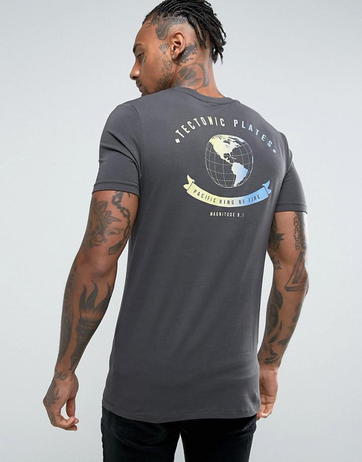 Asos Muscle T-shirt With Globe Back And Chest Print - Black