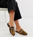 Asos Design Wide Fit Moves Leather Mule Loafers In Tiger-multi