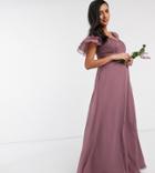 Asos Design Maternity Bridesmaid Short Sleeve Ruched Maxi Dress In Dusty Mauve-purple