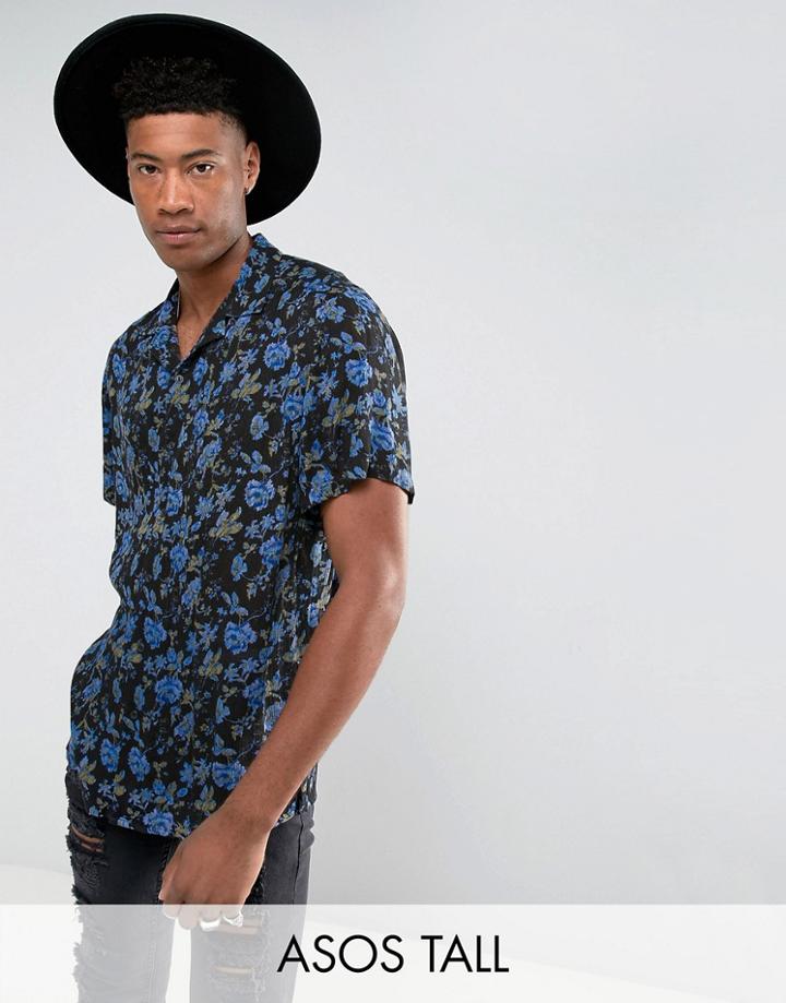 Asos Tall Oversized Crinkle Floral Shirt - Black