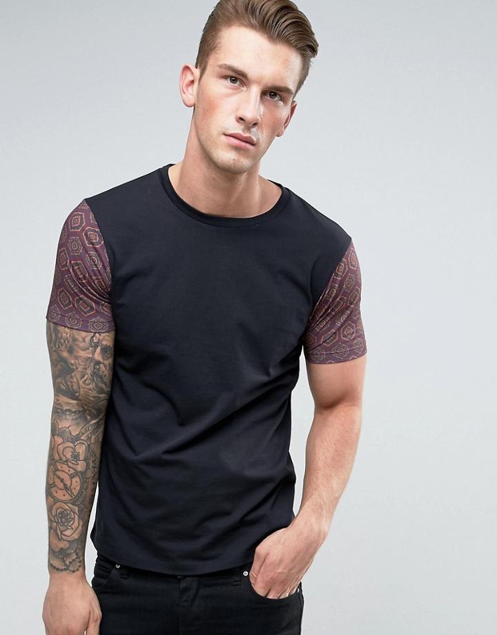 Asos T-shirt With Contrast Retro Sleeves - Black