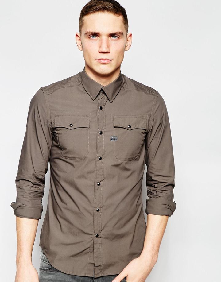 G-star Shirt Correct Landoh 2 Pocket Stretch Poplin In Carbid - Carbid