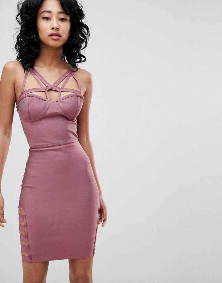 Love & Other Things Cross Back Bodycon Dress With Cut Out Detail - Purple