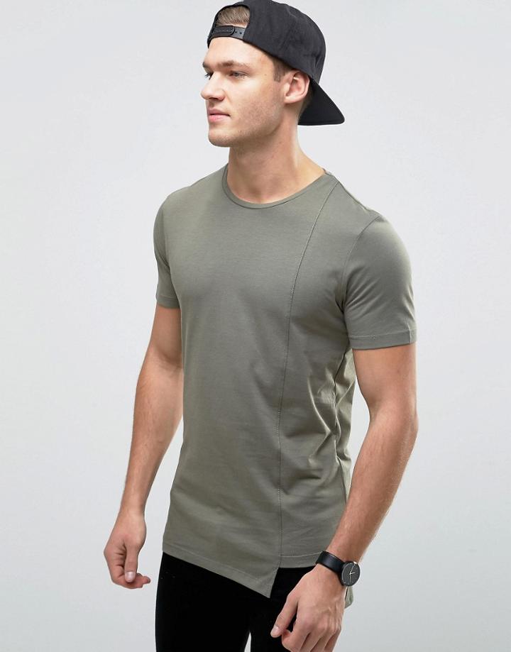 Jack & Jones Core T-shirt With Asymetrical Dropped Hem - Green