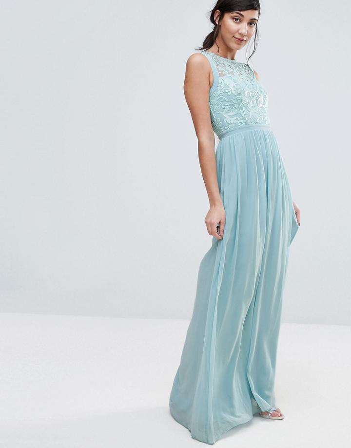 Little Mistress Maxi Dress With Lace Body - Green