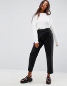Asos Tapered High Waist Chino Pants With Belt - Black