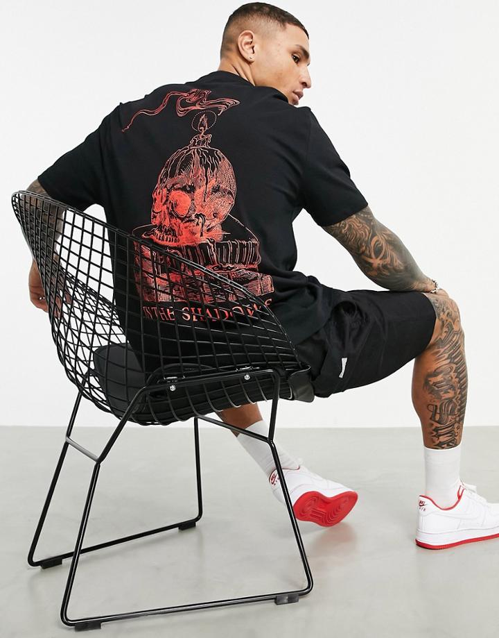 Asos Design Relaxed T-shirt In Black Organic Cotton With Skull Print